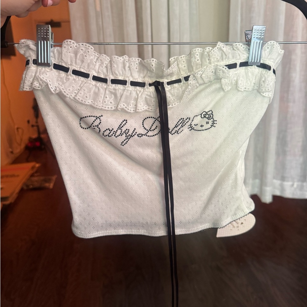 Babydoll Hello Kitty White Lace Trim Top with Black Accents